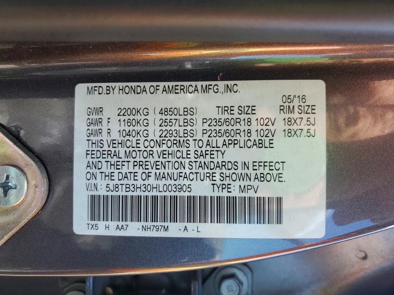 55956046 :رقم المزاد ، 5J8TB3H30HL003905 vin ، 2017 Acura Rdx مزاد بيع