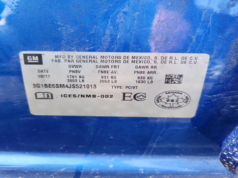 Продажа на аукционе авто 2018 Chevrolet Cruze, vin: 3G1BE6SM4JS521013, номер лота: 56117146