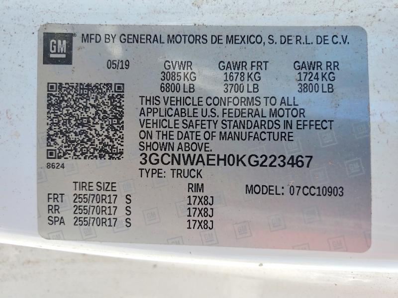 55055006 :رقم المزاد ، 3GCNWAEH0KG223467 vin ، 2019 Chevrolet Silverado مزاد بيع