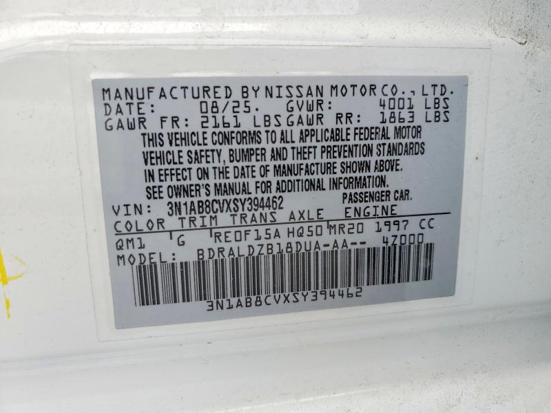 2025 Nissan Sentra მანქანა იყიდება აუქციონზე, vin: 3N1AB8CVXSY394462, აუქციონის ნომერი: 58962776