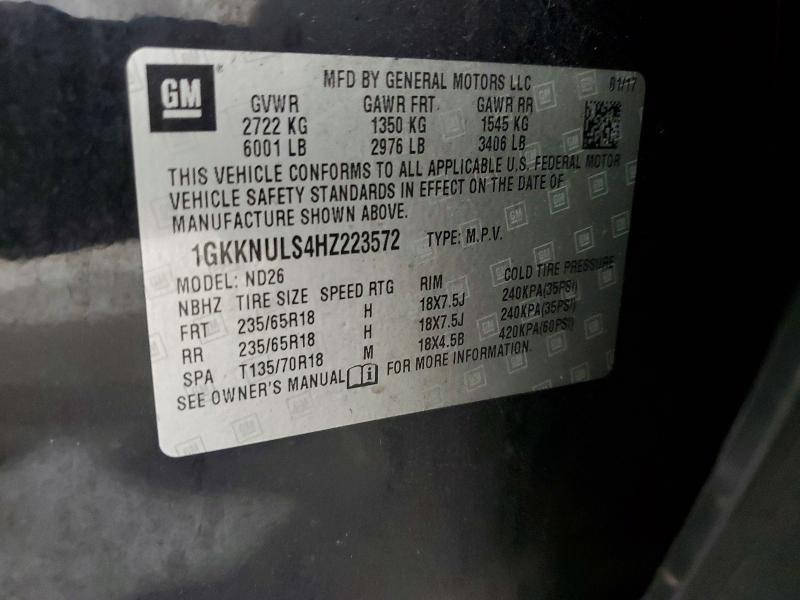 56122626 :رقم المزاد ، 1GKKNULS4HZ223572 vin ، 2017 Gmc Acadia مزاد بيع