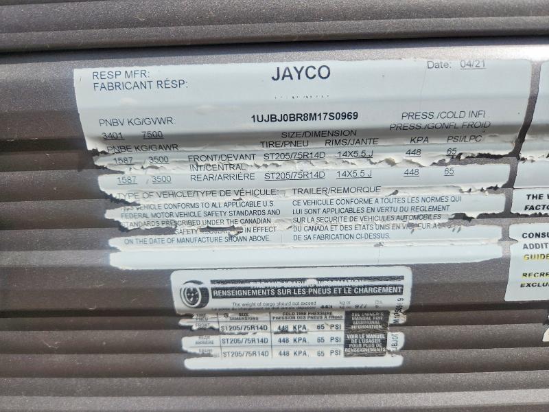 55510756 :رقم المزاد ، 1UJBJ0BR8M17S0969 vin ، 2021 Jayco Jay Flight Slx مزاد بيع