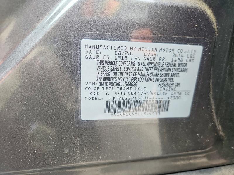 2020 Nissan Kicks მანქანა იყიდება აუქციონზე, vin: 3N1CP5CV9LL544939, აუქციონის ნომერი: 56270756