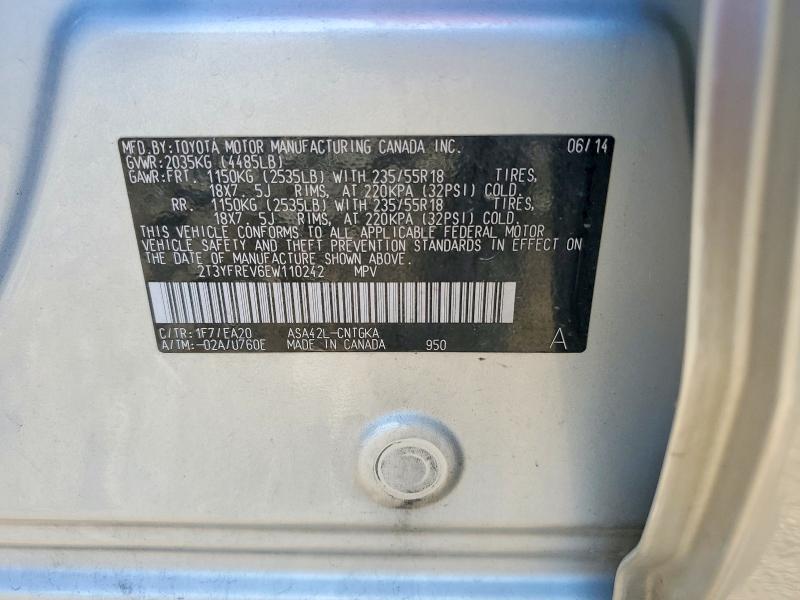 57010256 :رقم المزاد ، 2T3YFREV6EW110242 vin ، 2014 Toyota Rav4 مزاد بيع
