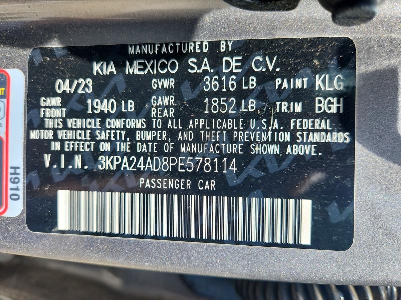 57893556 :رقم المزاد ، 3KPA24AD8PE578114 vin ، 2023 Kia Rio مزاد بيع