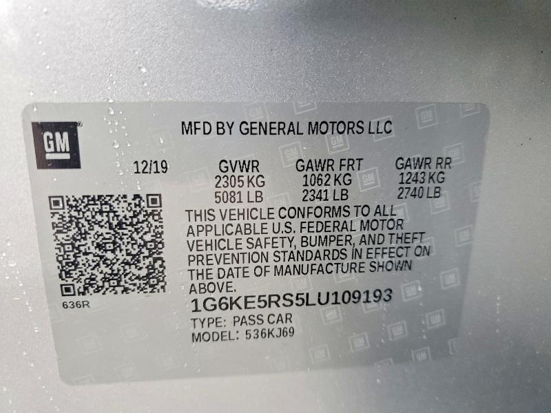 2020 Cadillac Ct6 მანქანა იყიდება აუქციონზე, vin: 1G6KE5RS5LU109193, აუქციონის ნომერი: 57675426