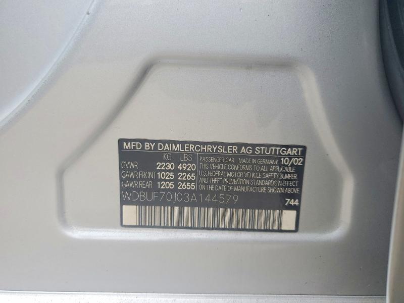 56244856 :رقم المزاد ، WDBUF70J03A144579 vin ، 2003 Mercedes-benz E مزاد بيع