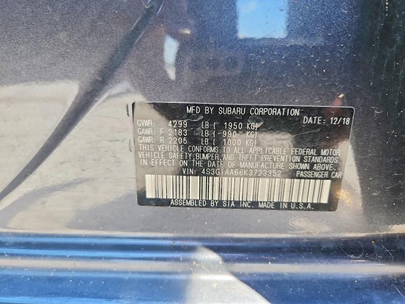 55854936 :رقم المزاد ، 4S3GTAA66K3723352 vin ، 2019 Subaru Impreza مزاد بيع