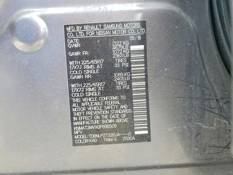56997406 :رقم المزاد ، KNMAT2MVXGP696509 vin ، 2016 Nissan Rogue مزاد بيع