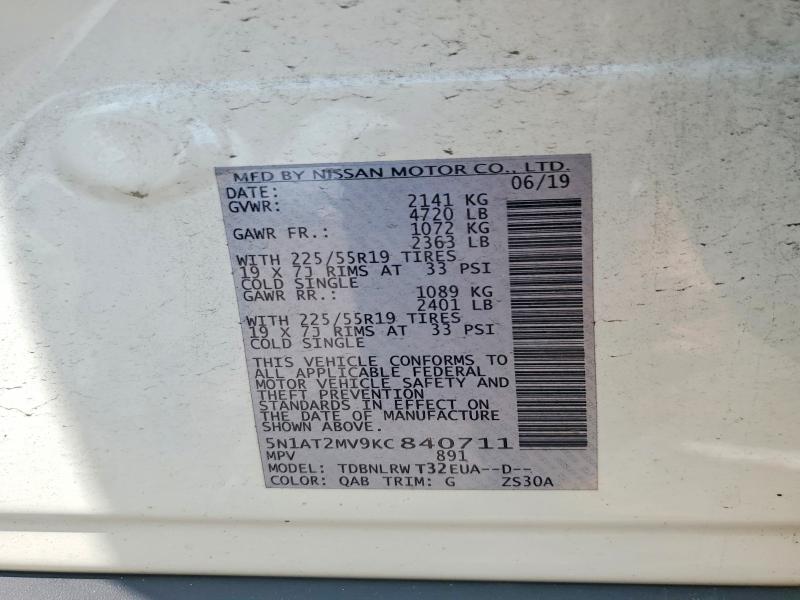 Aukcja sprzedaży 2019 Nissan Rogue, vin: 5N1AT2MV9KC840711, numer aukcji: 56818706