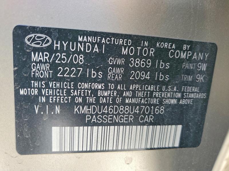 Продажа на аукционе авто 2008 Hyundai Elantra, vin: KMHDU46D88U470168, номер лота: 56987556