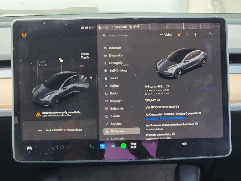 57434806 :رقم المزاد ، 5YJ3E1EB0NF275701 vin ، 2022 Tesla Model 3 مزاد بيع