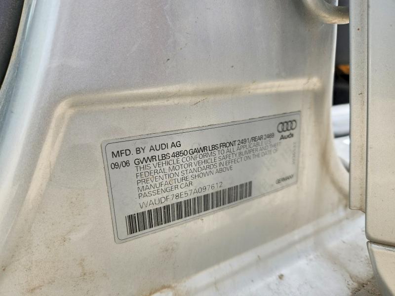 Aukcja sprzedaży 2007 Audi A4, vin: WAUDF78E57A097612, numer aukcji: 58079946