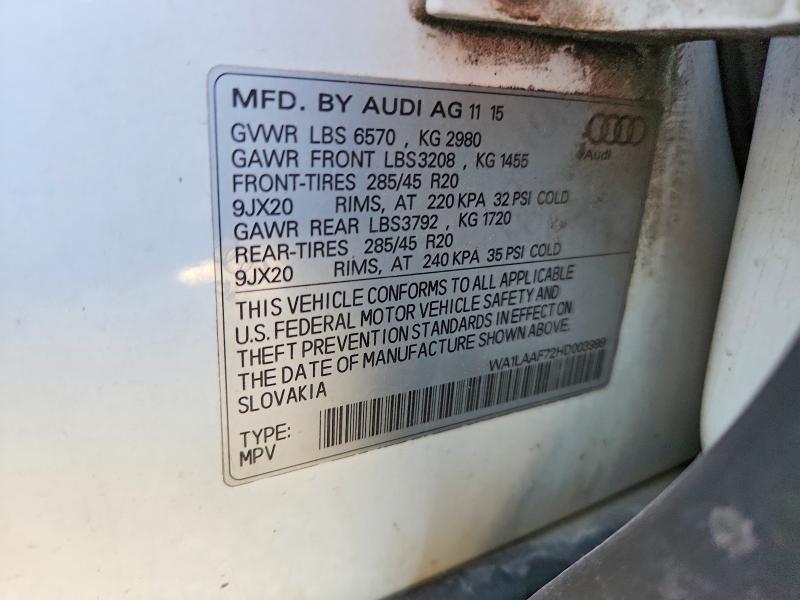 55081026 :رقم المزاد ، WA1LAAF72HD003999 vin ، 2017 Audi Q7 مزاد بيع