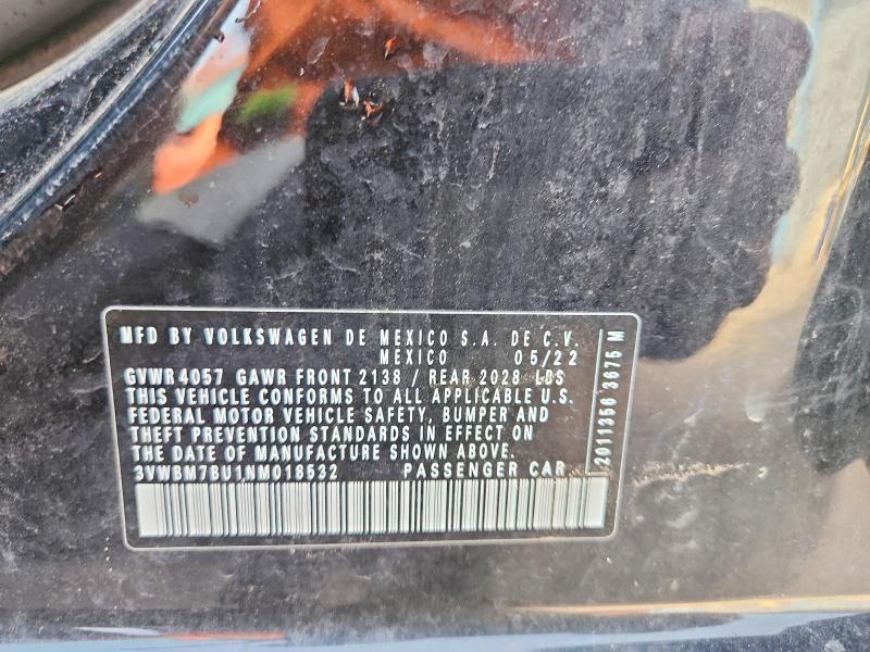 55954806 :رقم المزاد ، 3VWBM7BU1NM018532 vin ، 2022 Volkswagen Jetta مزاد بيع