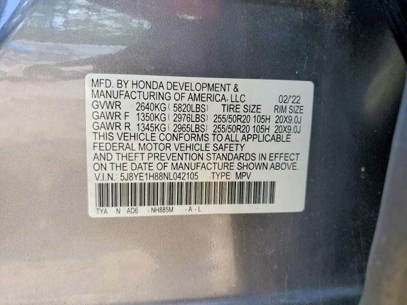 2022 Acura Mdx მანქანა იყიდება აუქციონზე, vin: 5J8YE1H88NL042105, აუქციონის ნომერი: 58762496
