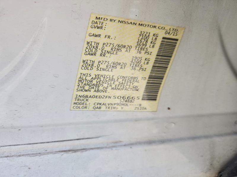 2015 Nissan Titan მანქანა იყიდება აუქციონზე, vin: 1N6BA0ED2FN506665, აუქციონის ნომერი: 57512986