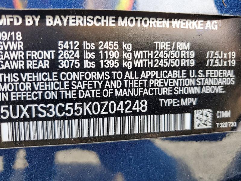 Продаж на аукціоні авто 2019 Bmw X3, vin: 5UXTS3C55K0Z04248, номер лоту: 56045906