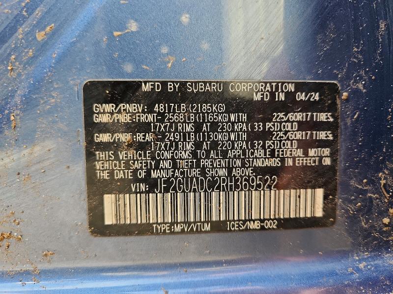 Продажа на аукционе авто 2024 Subaru Crosstrek, vin: JF2GUADC2RH369522, номер лота: 56039716