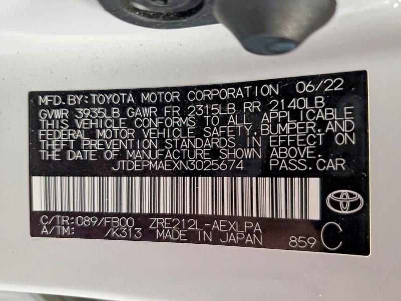Продажа на аукционе авто 2022 Toyota Corolla, vin: JTDEPMAEXN3025674, номер лота: 56476356