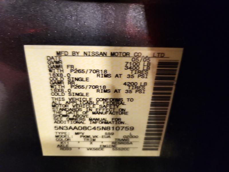 Aukcja sprzedaży 2005 Infiniti Qx56, vin: 5N3AA08C45N810759, numer aukcji: 58334356