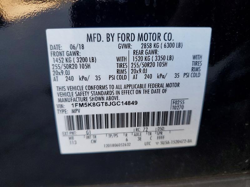 Aukcja sprzedaży 2018 Ford Explorer, vin: 1FM5K8GT8JGC14849, numer aukcji: 58447766
