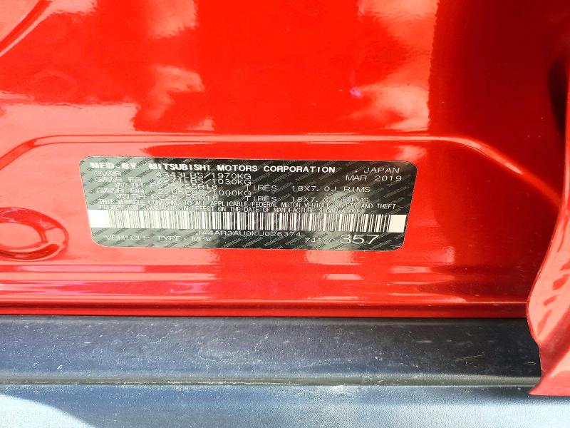 2019 Mitsubishi Outlander Sport მანქანა იყიდება აუქციონზე, vin: JA4AR3AU0KU026374, აუქციონის ნომერი: 56982356