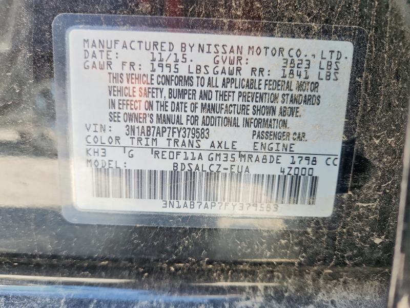 2015 Nissan Sentra მანქანა იყიდება აუქციონზე, vin: 3N1AB7AP7FY379583, აუქციონის ნომერი: 57833566