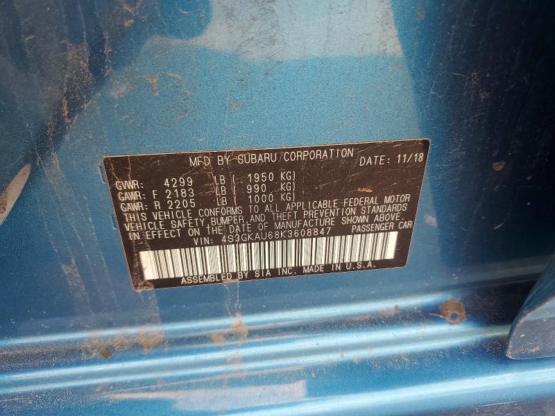 2019 Subaru Impreza მანქანა იყიდება აუქციონზე, vin: 4S3GKAU68K3608847, აუქციონის ნომერი: 55434426
