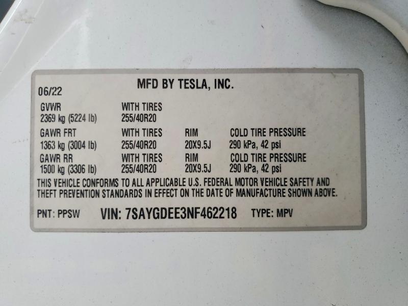 Продаж на аукціоні авто 2022 Tesla Model Y, vin: 7SAYGDEE3NF462218, номер лоту: 55187146