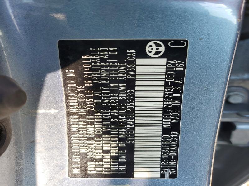 56836586 :رقم المزاد ، 5YFEPRAE8LP053233 vin ، 2020 Toyota Corolla مزاد بيع