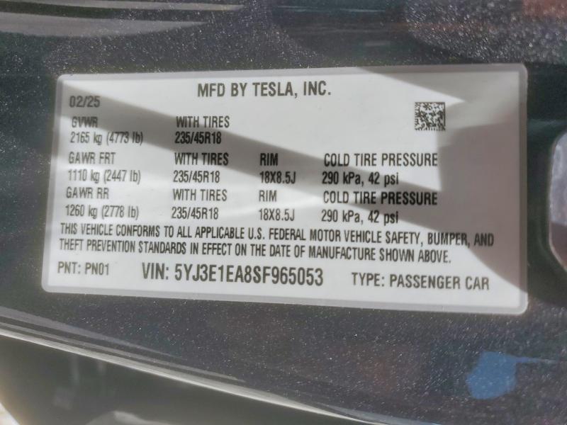 Продаж на аукціоні авто 2025 Tesla Model 3, vin: 5YJ3E1EA8SF965053, номер лоту: 55858036