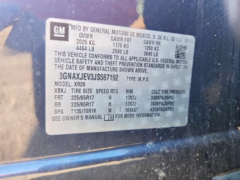 2018 Chevrolet Equinox მანქანა იყიდება აუქციონზე, vin: 3GNAXJEV3JS587192, აუქციონის ნომერი: 57012846