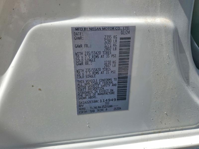 55203346 :رقم المزاد ، 5N1AZ2CS6RC114949 vin ، 2024 Nissan Murano مزاد بيع