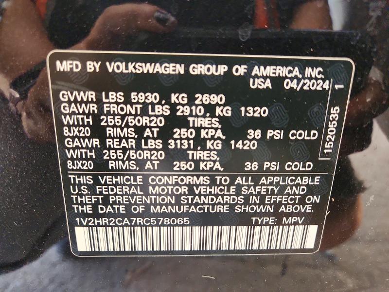 Продажа на аукционе авто 2024 Volkswagen Atlas, vin: 1V2HR2CA7RC578065, номер лота: 57156856