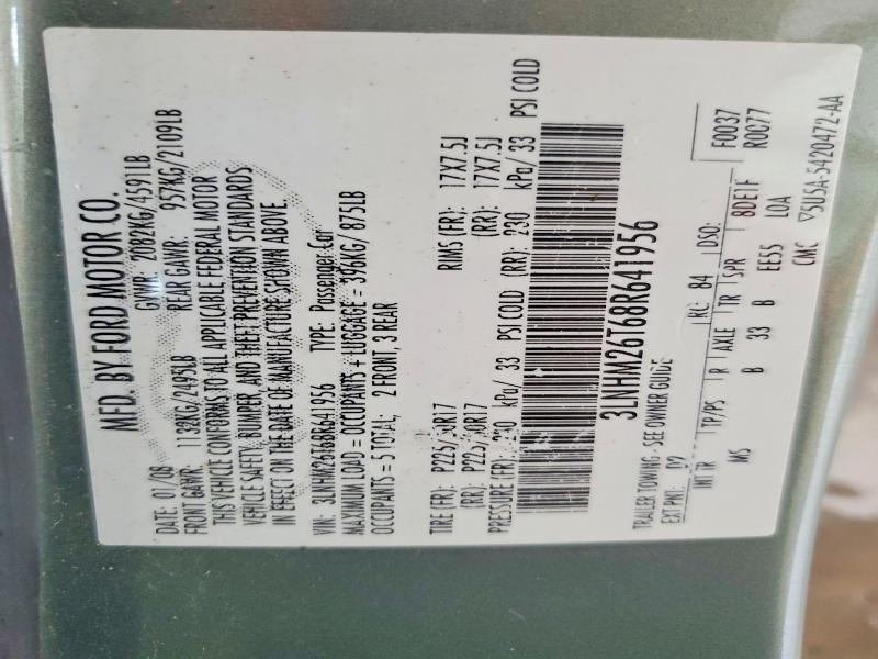 56570126 :رقم المزاد ، 3LNHM26T68R641956 vin ، 2008 Lincoln Mkz مزاد بيع