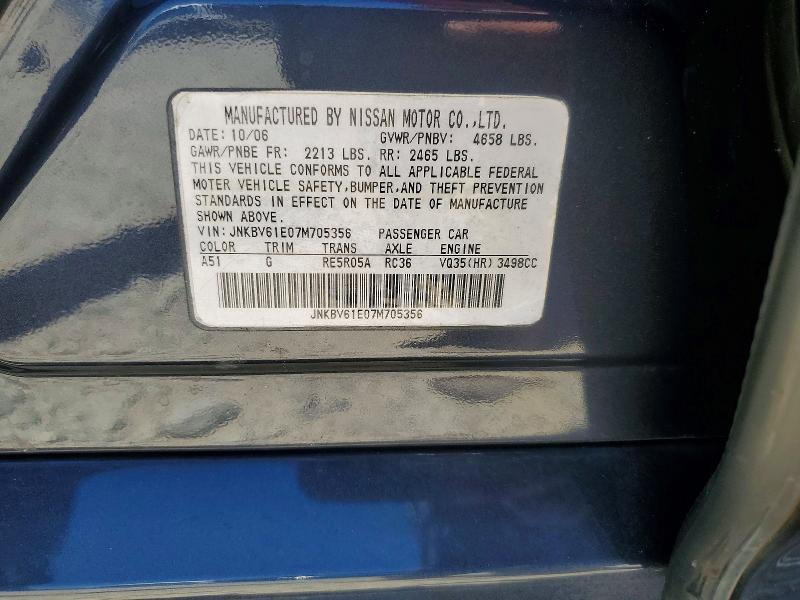 Aukcja sprzedaży 2007 Infiniti G35, vin: JNKBV61E07M705356, numer aukcji: 57243846