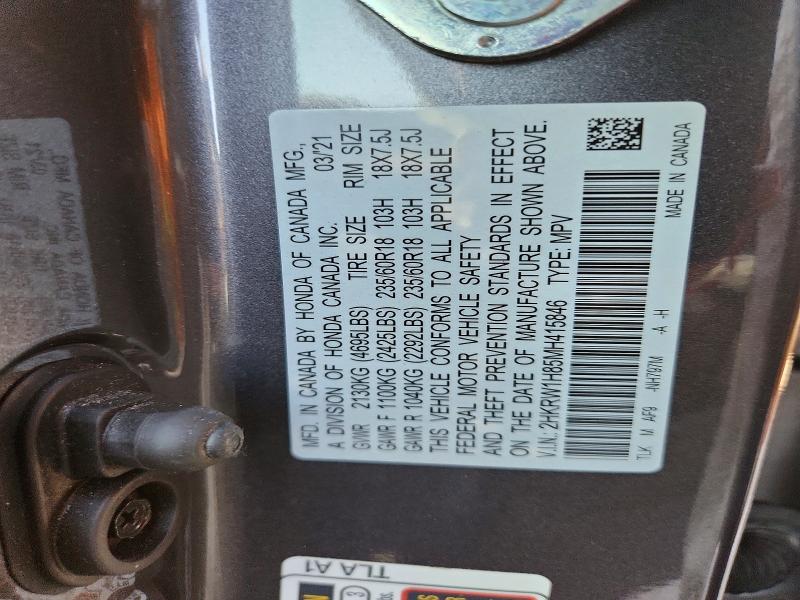 2021 Honda Cr-v მანქანა იყიდება აუქციონზე, vin: 2HKRW1H85MH415846, აუქციონის ნომერი: 56536106