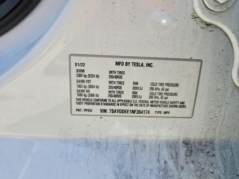 Продажа на аукционе авто 2022 Tesla Model Y, vin: 7SAYGDEE1NF364174, номер лота: 55203096