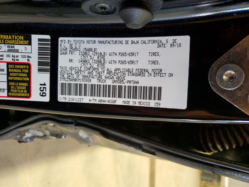 57254736 :رقم المزاد ، 3TMCZ5AN8KM193928 vin ، 2019 Toyota Tacoma مزاد بيع