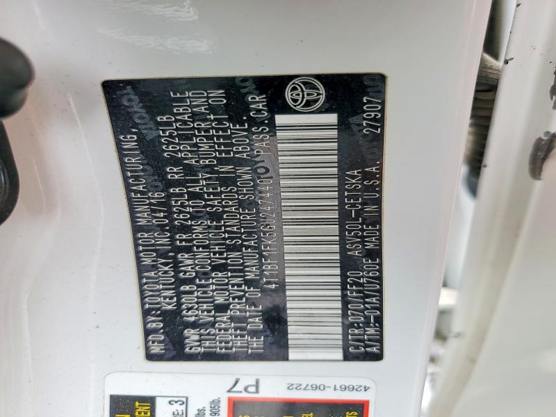 55594016 :رقم المزاد ، 4T1BF1FK5GU247440 vin ، 2016 Toyota Camry مزاد بيع