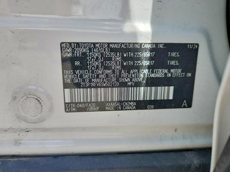 55076576 :رقم المزاد ، 2T3P1RFV6SW502139 vin ، 2025 Toyota Rav4 مزاد بيع