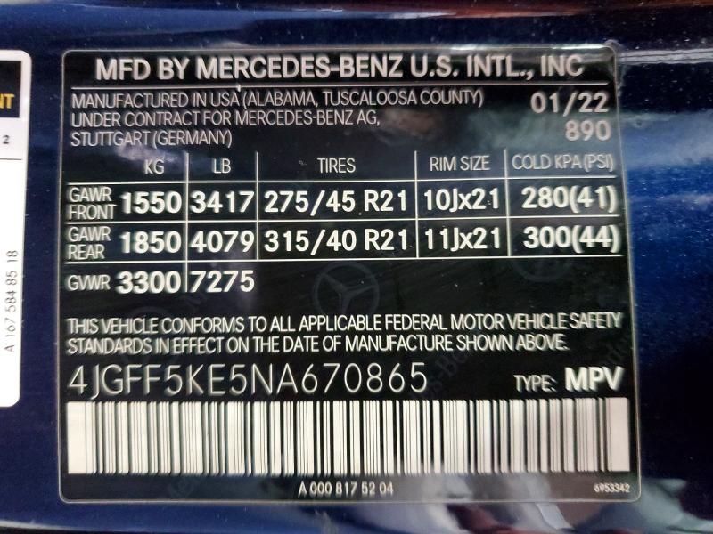 Продажа на аукционе авто 2022 Mercedes-benz Gls, vin: 4JGFF5KE5NA670865, номер лота: 56228996