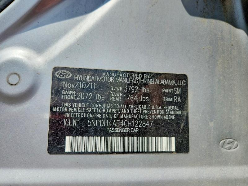 Aukcja sprzedaży 2012 Hyundai Elantra, vin: 5NPDH4AE4CH122847, numer aukcji: 56941186