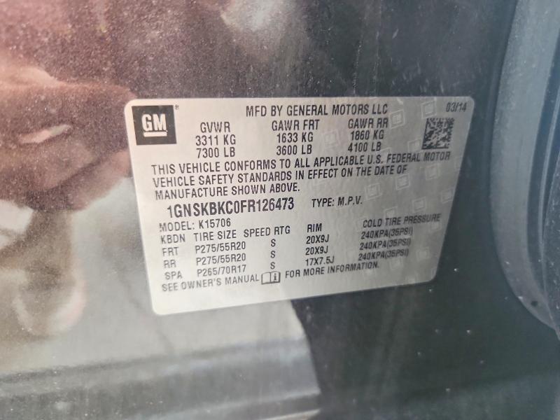 57512306 :رقم المزاد ، 1GNSKBKC0FR126473 vin ، 2015 Chevrolet Tahoe مزاد بيع