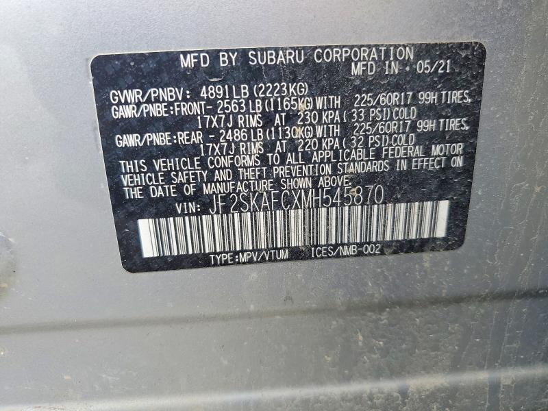 Продаж на аукціоні авто 2021 Subaru Forester, vin: JF2SKAFCXMH545870, номер лоту: 55804466
