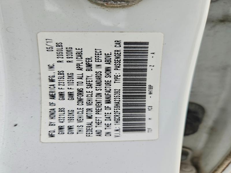 2017 Honda Accord მანქანა იყიდება აუქციონზე, vin: 1HGCR2F59HA235392, აუქციონის ნომერი: 58099896