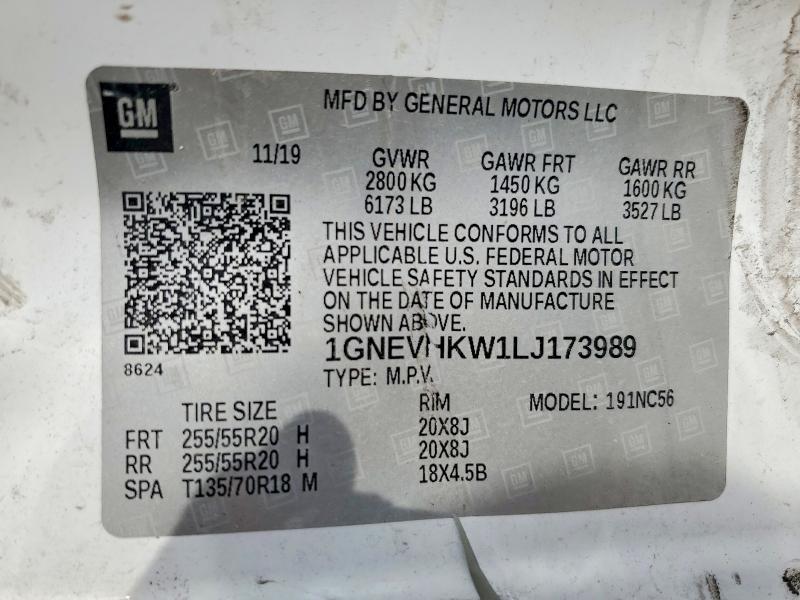 Продаж на аукціоні авто 2020 Chevrolet Traverse, vin: 1GNEVHKW1LJ173989, номер лоту: 57242446