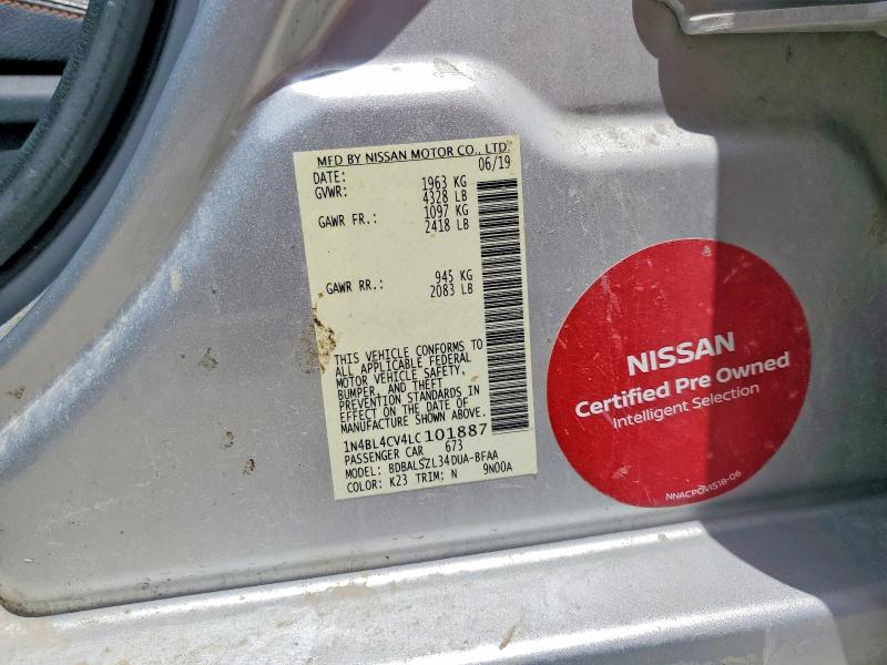 2020 Nissan Altima მანქანა იყიდება აუქციონზე, vin: 1N4BL4CV4LC101887, აუქციონის ნომერი: 58524526