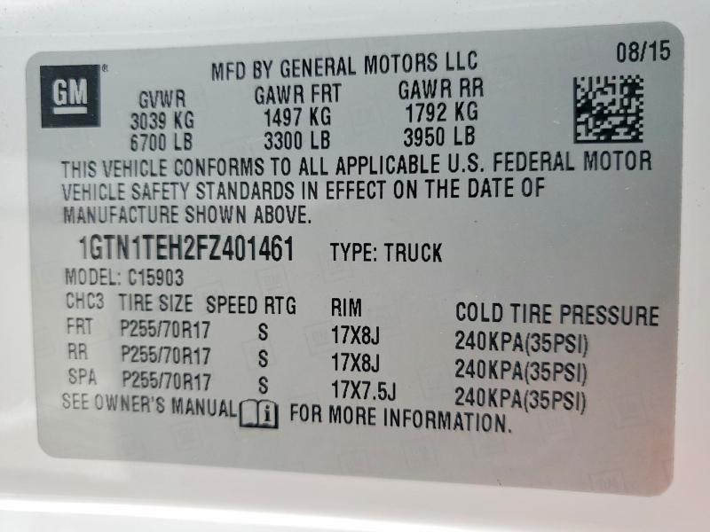 Aukcja sprzedaży 2015 Gmc Sierra, vin: 1GTN1TEH2FZ401461, numer aukcji: 58234926
